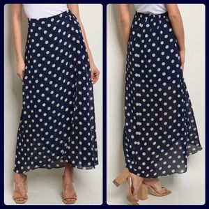💥 Last One! Size Small. Long Navy Polka Dot Skirt